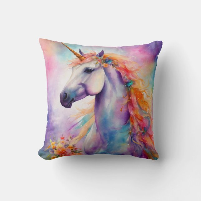 Pastel Colour Unicorn Throw Pillow (Front)