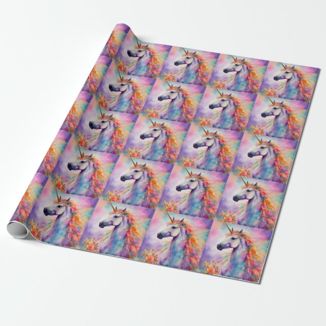 Pastel Colour Unicorn Wrapping Paper (Unrolled)