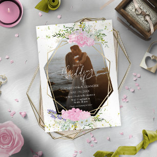 Pastel Colour Wildflower Spring Photo Wedding Invitation