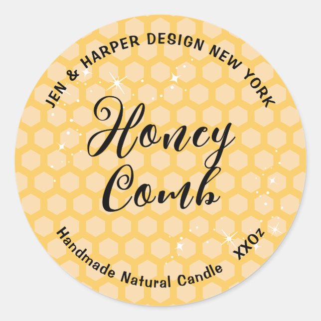 Pastel Colour Yellow Honey Comb Pattern Cute Classic Round Sticker (Front)