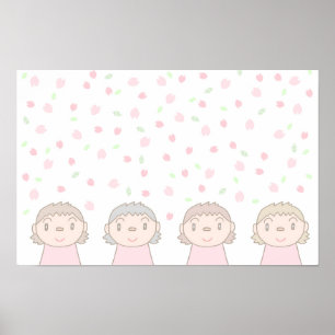 Pastel-coloured art featuring children's smiles. poster