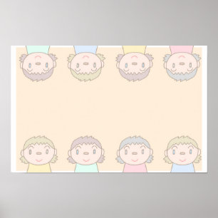 Pastel-coloured art featuring children's smiles. poster