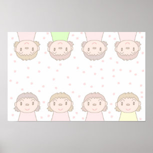 Pastel-coloured art featuring children's smiles. poster