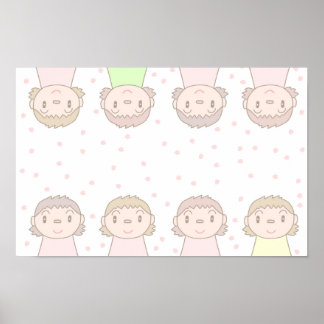 Pastel-coloured art featuring children's smiles. poster