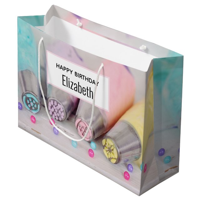 Pastel Coloured Cake Decorating Tools Birthday Large Gift Bag (Front Angled)
