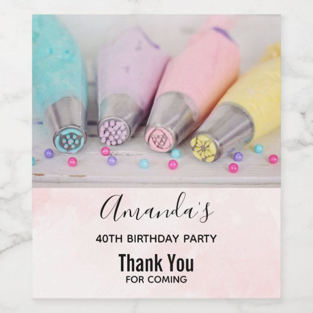 Pastel Coloured Cake Decorating Tools Birthday Wine Label (Single Label)