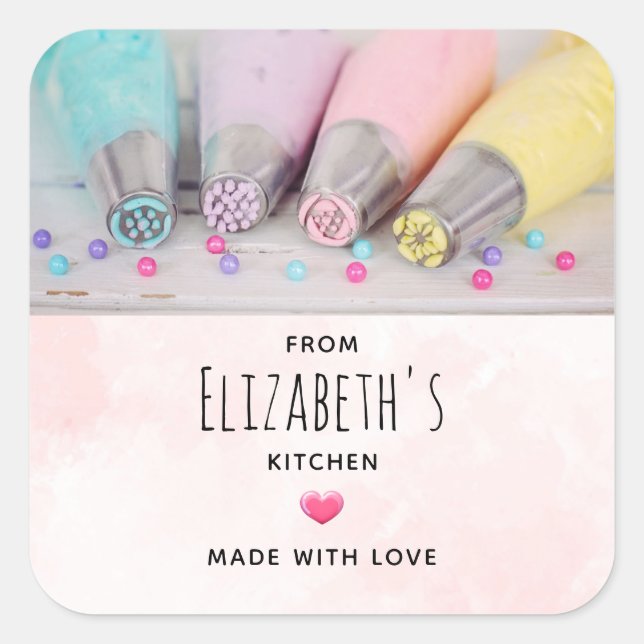 Pastel Coloured Cake Decorating Tools Kitchen Square Sticker (Front)