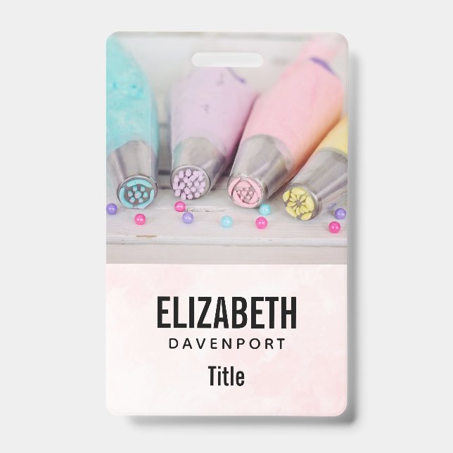 Pastel Coloured Cake Decorating Tools Photograph Badge (Front)