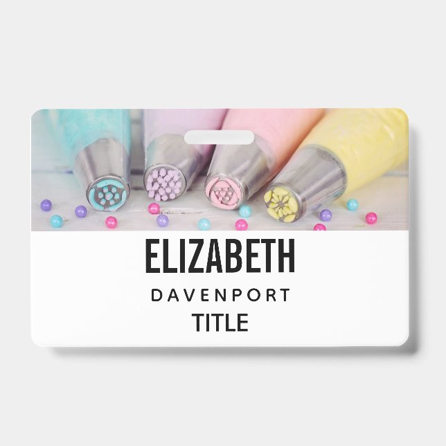 Pastel Coloured Cake Decorating Tools Photograph Badge (Front)