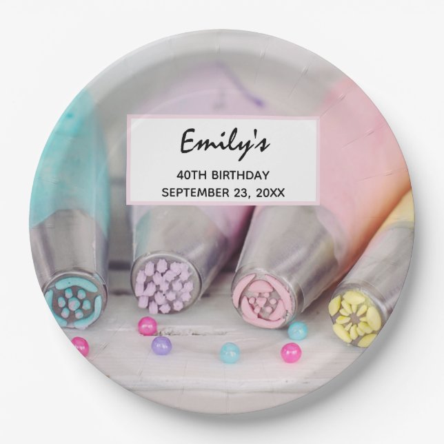 Pastel Coloured Cake Decorating Tools Photograph Paper Plate (Front)