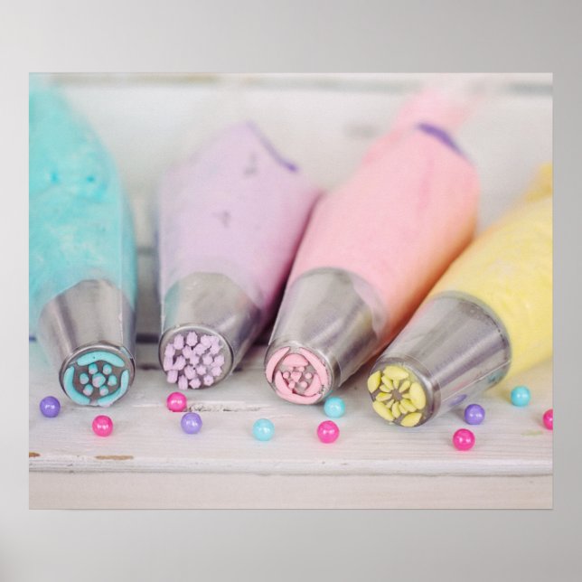 Pastel Coloured Cake Decorating Tools Photograph Poster (Front)