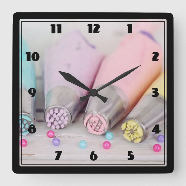 Pastel Coloured Cake Decorating Tools Square Wall Clock (Front)