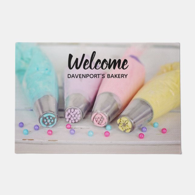 Pastel Coloured Cake Decorating Tools Welcome Doormat (Front)