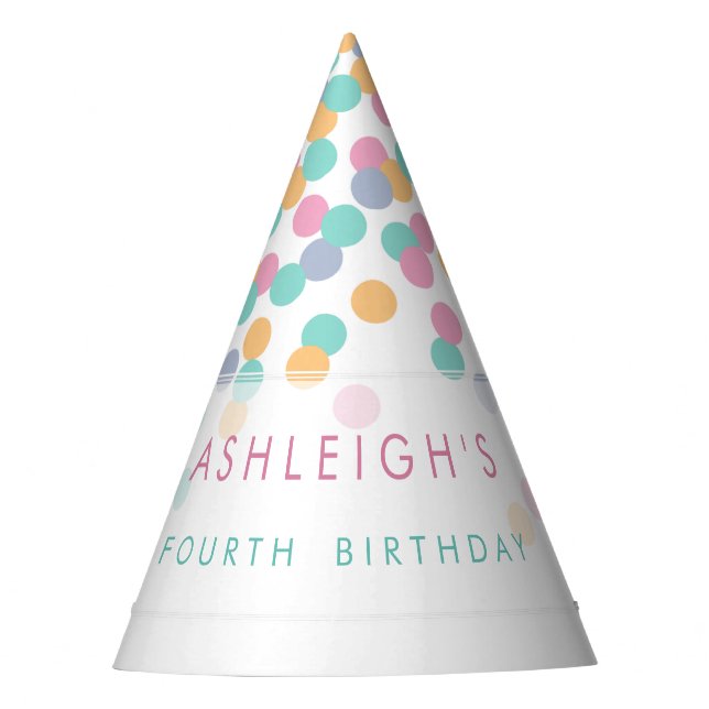 Pastel Coloured Confetti | Kids Birthday Party Hat (Front)