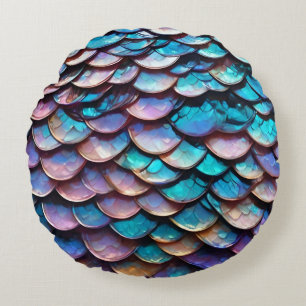 Pastel Coloured Mermaid Scales, Round Pillow