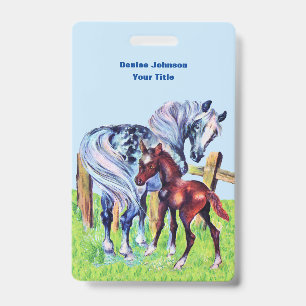 Pastel Coloured Mother Horse With Brown Colt Fence Badge
