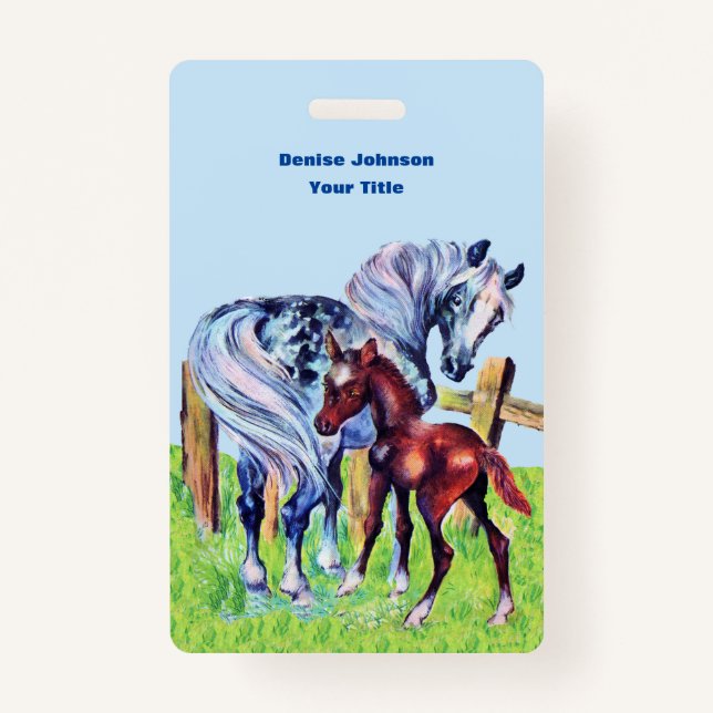 Pastel Coloured Mother Horse With Brown Colt Fence Badge (Front)
