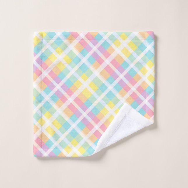 Pastel Coloured Plaid Bath Towel Set (Wash Cloth)