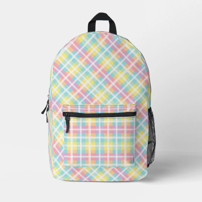 Pastel Coloured Plaid Printed Backpack (Front)