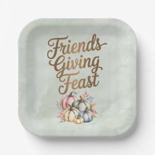 Pastel Coloured Pumpkins Friendsgiving Feast Paper Plate