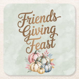 Pastel Coloured Pumpkins Friendsgiving Feast Square Paper Coaster