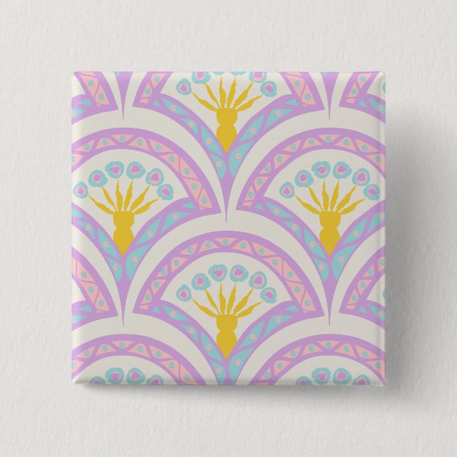Pastel coloured shell pattern 2 inch square button (Front)