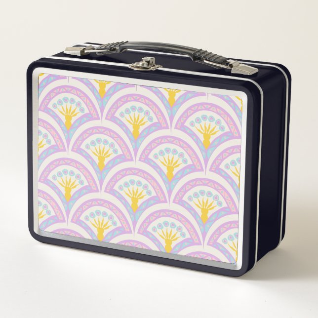 Pastel coloured shell pattern metal lunch box (Front)