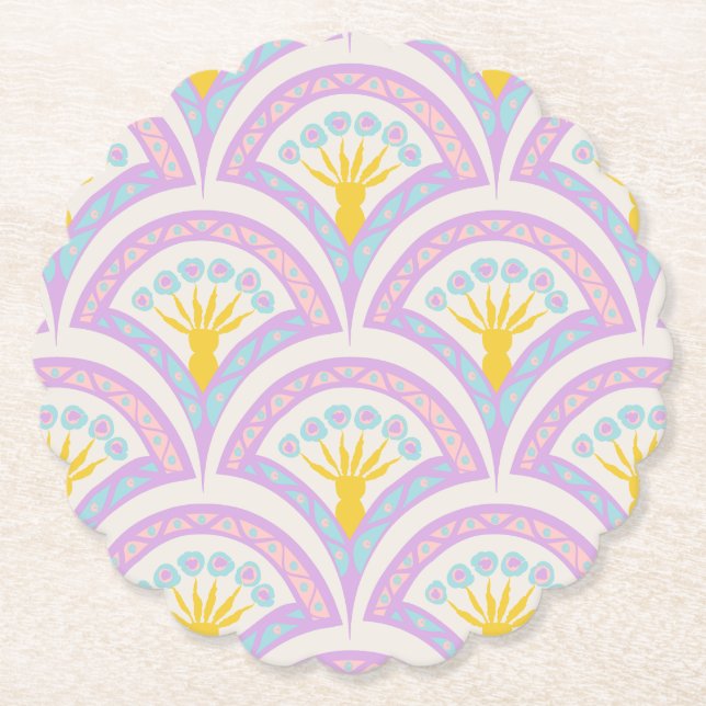 Pastel coloured shell pattern paper coaster (Front)