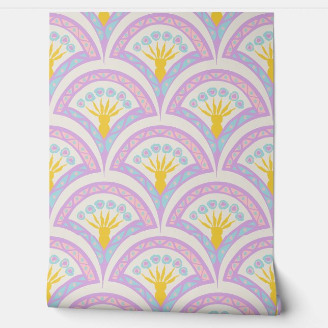 Pastel coloured shell pattern wallpaper (Unrolling)