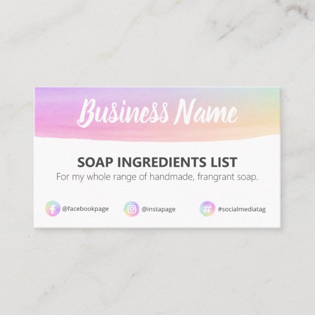 Pastel Coloured Soap Ingredients Business Card (Front)