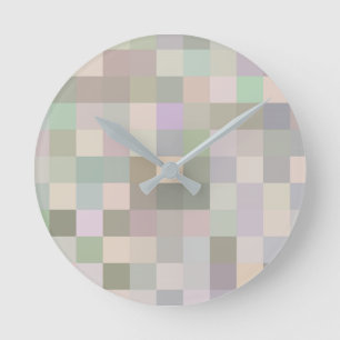 Pastel Coloured Squares Round Clock