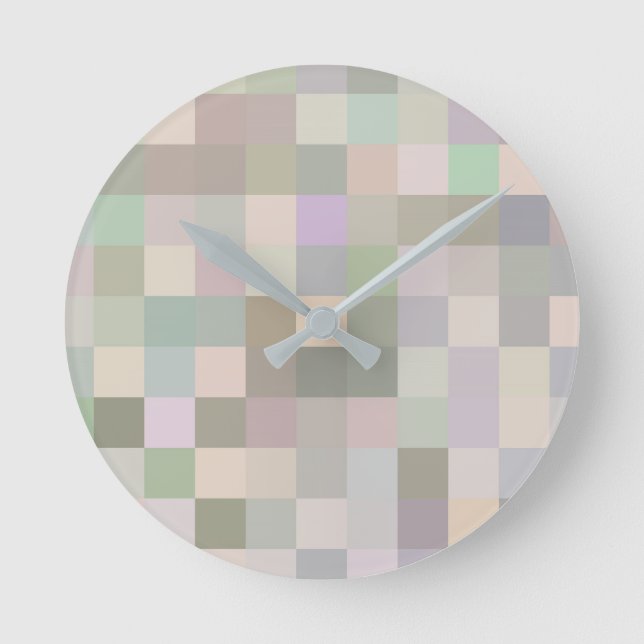Pastel Coloured Squares Round Clock (Front)