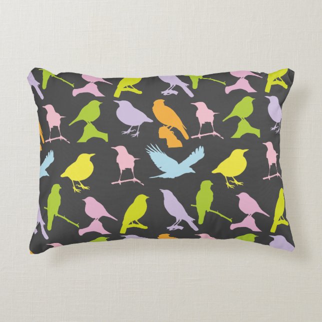Pastel Coloured Variety of Birds Pattern Accent Pillow (Front)