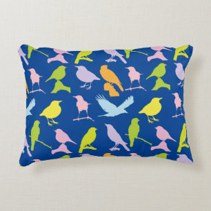 Pastel Coloured Variety of Birds Pattern Accent Pillow