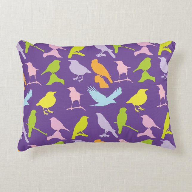 Pastel Coloured Variety of Birds Pattern Accent Pillow (Front)
