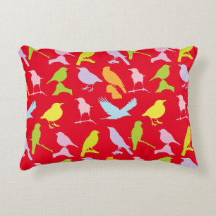 Pastel Coloured Variety of Birds Pattern Accent Pillow