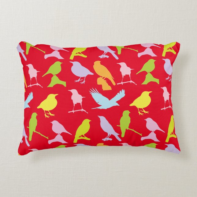 Pastel Coloured Variety of Birds Pattern Accent Pillow (Front)