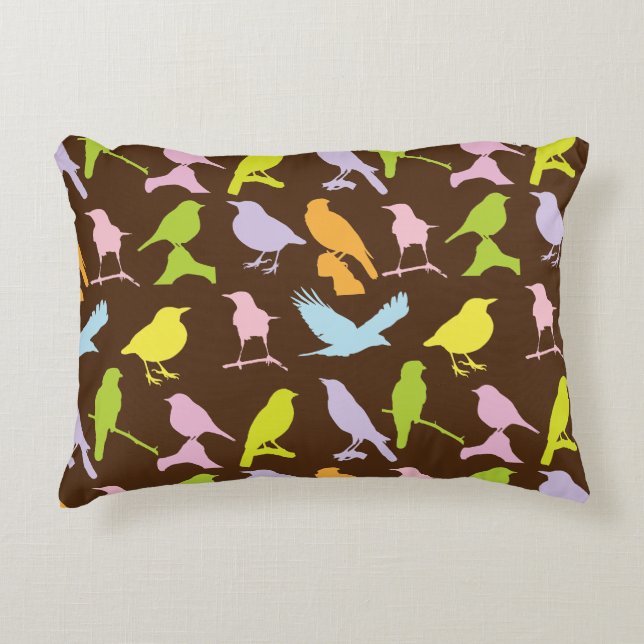 Pastel Coloured Variety of Birds Pattern Accent Pillow (Front)