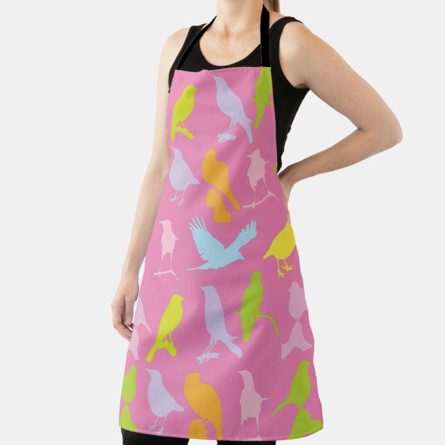 Pastel Coloured Variety of Birds Pattern Apron (Insitu)