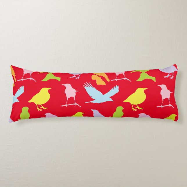 Pastel Coloured Variety of Birds Pattern Body Pillow (Front)