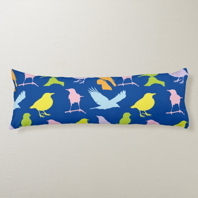 Pastel Coloured Variety of Birds Pattern Body Pillow (Front)