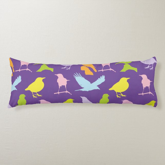 Pastel Coloured Variety of Birds Pattern Body Pillow (Front)