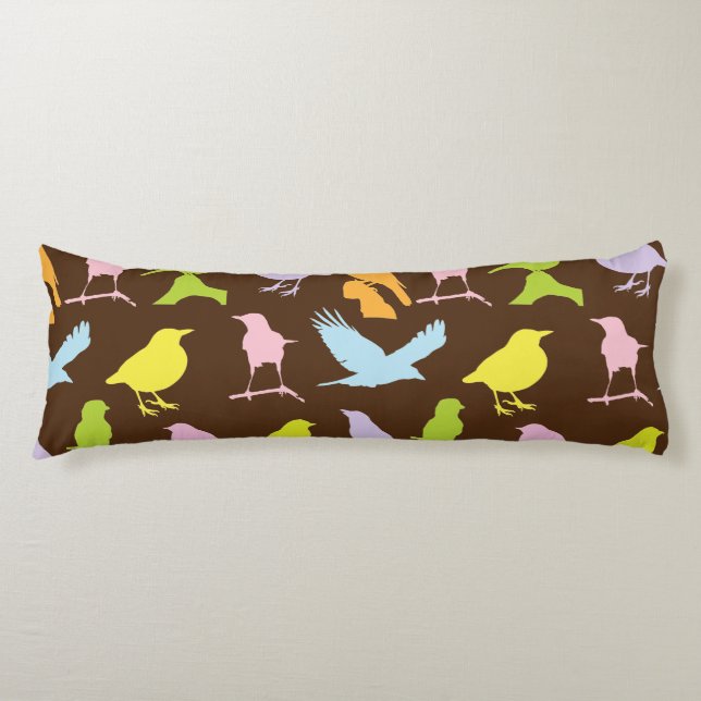 Pastel Coloured Variety of Birds Pattern Body Pillow (Front)