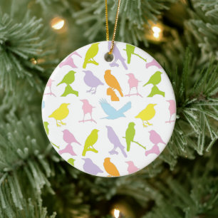 Pastel Coloured Variety of Birds Pattern Ceramic Ornament