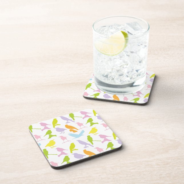 Pastel Coloured Variety of Birds Pattern Coaster (Right Side)