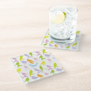 Pastel Coloured Variety of Birds Pattern Glass Coaster
