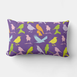 Pastel Coloured Variety of Birds Pattern Lumbar Pillow