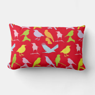 Pastel Coloured Variety of Birds Pattern Lumbar Pillow