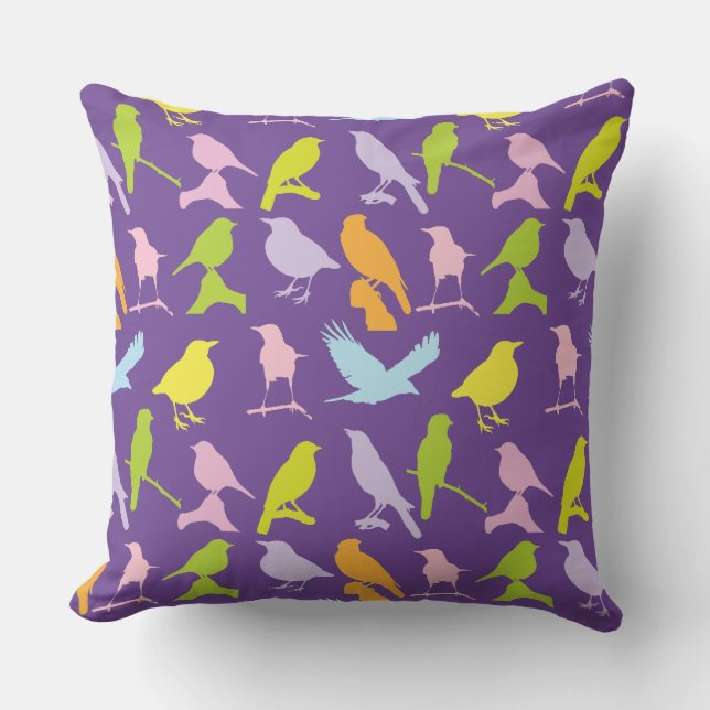 Pastel Coloured Variety of Birds Pattern Throw Pillow (Front)