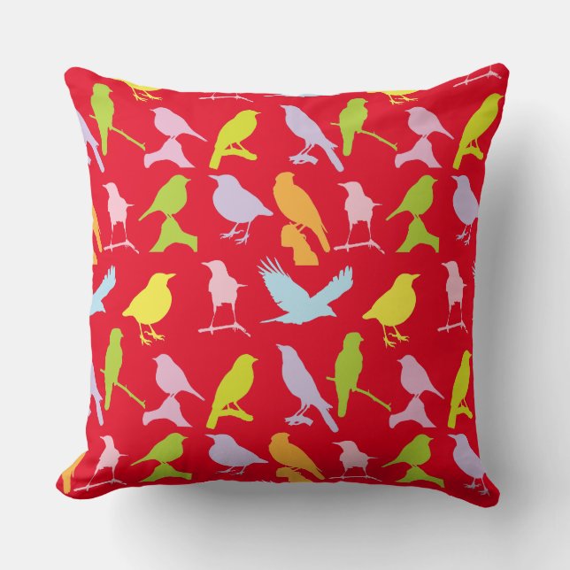 Pastel Coloured Variety of Birds Pattern Throw Pillow (Front)